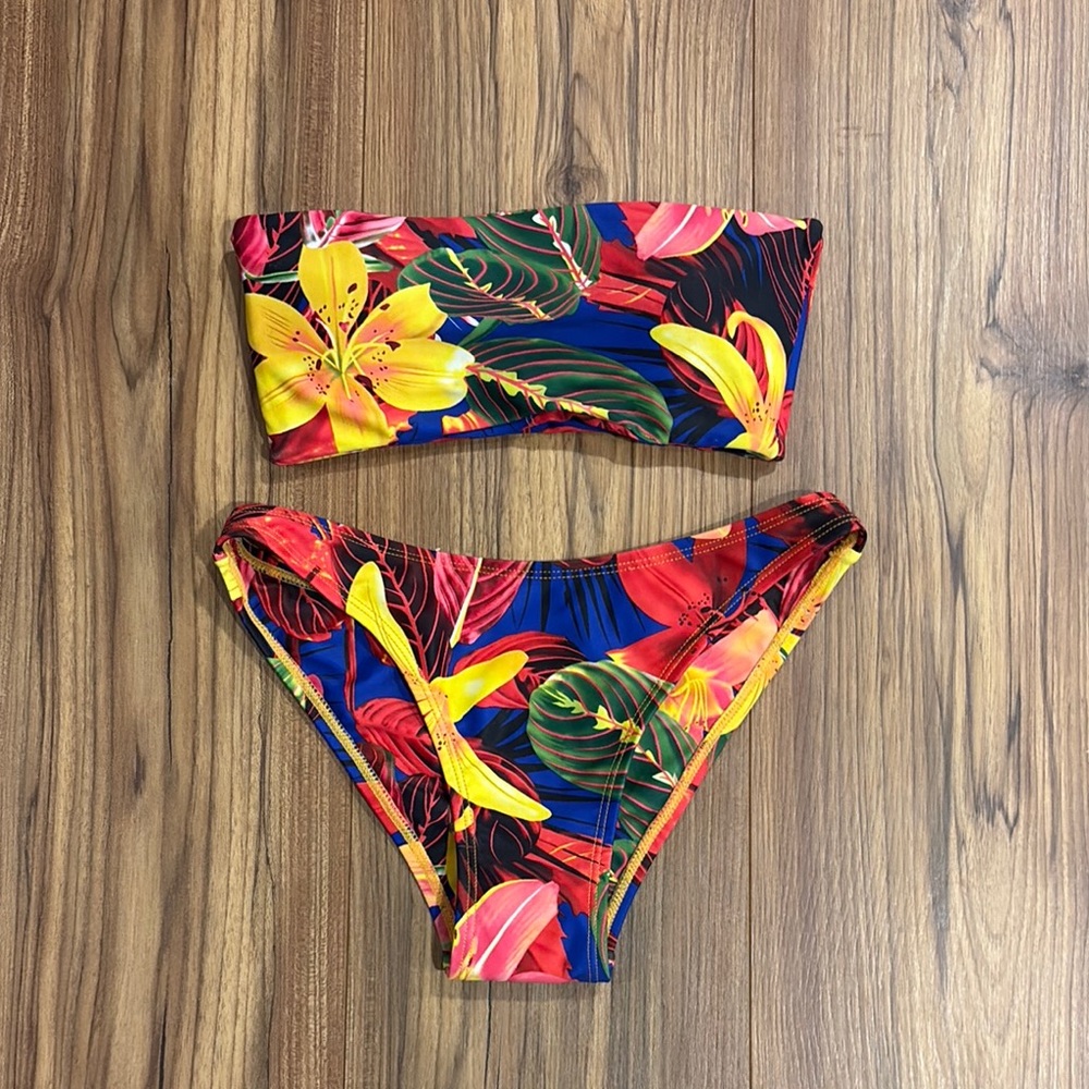 Bright Bandeau Tropical Bikini